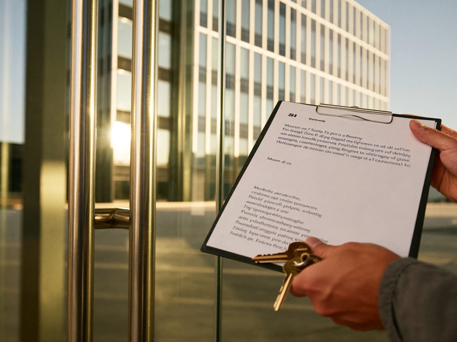 Commercial locksmith with master keys at a London office entrance